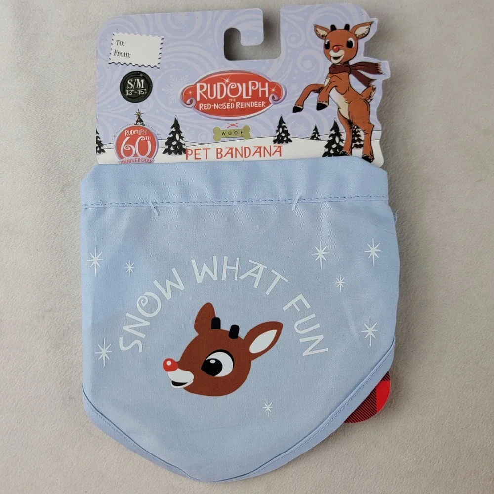 Rudolph the Red Nosed Reindeer Pet Dog Cat Bandana Snow What Fun Blue Christmas